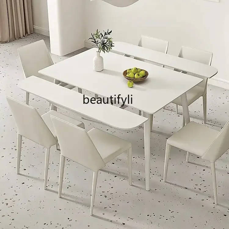 

Cream Style Stone Plate Dining Table Modern Simple Home Small Apartment Light Luxury Retractable Folding Square Dining Table