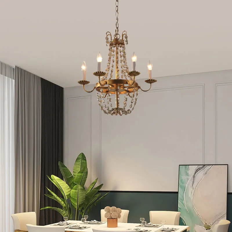 6 Heads American Retro Crystal Chandelier French Creative Designer Restaurant Lights Bedroom Room Pendant Lights Lighting Fixtur image 3