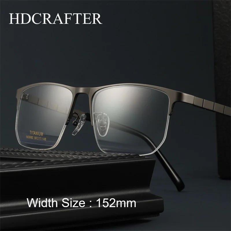 HDCRAFTER 152mm Big Size Men's Eyeglass Frame Comfort Titanium Half Rim Myopia Prescription Optical Business Eyewear Frame