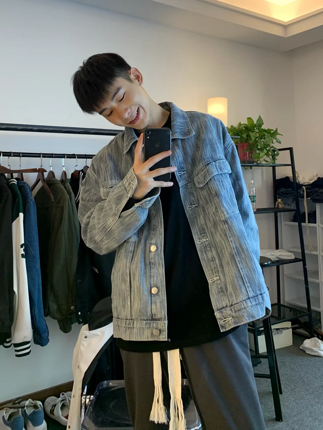 

Retro adient Denim Jaet Men's Spring Autumn Trendy Korean Sle Loose Versatile High-End Feeling Faion Outerwear