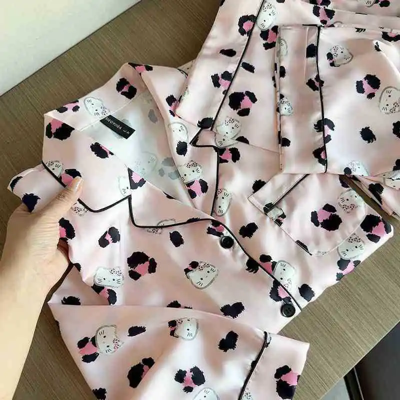 Cute Cartoon Dog Hello Kitty Pajamas Set for Women Girls Long Sleeve Sleepwear Home Clothescomfortable Loungewear Nightgown