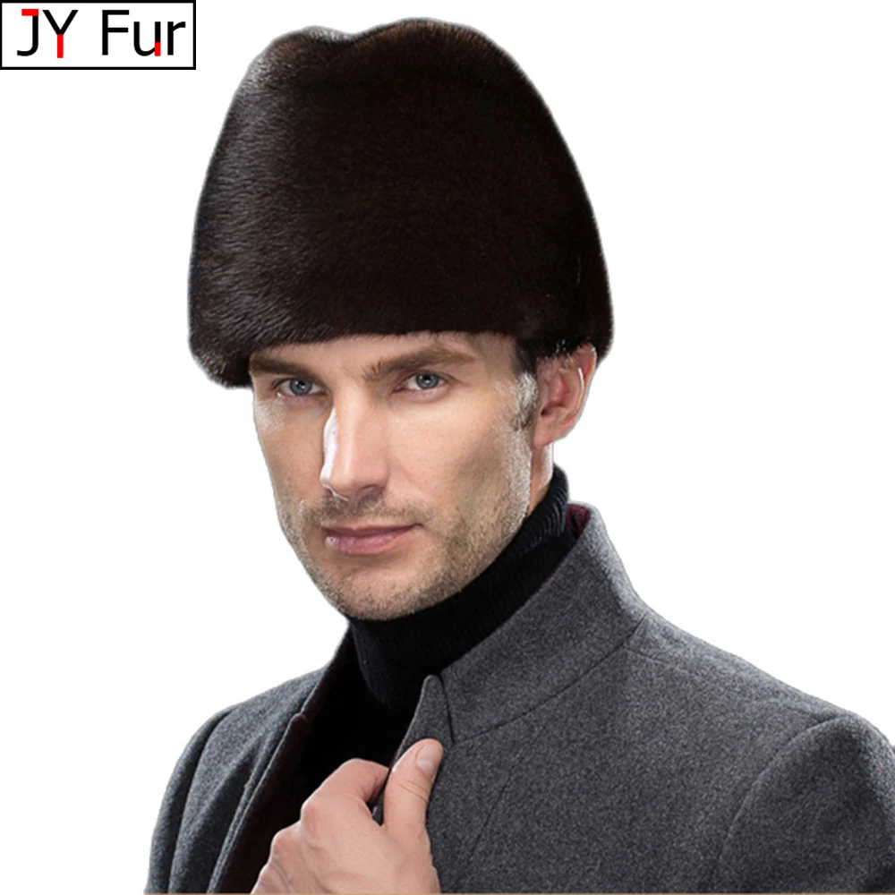 Winter Fur Warm Windproof Hat Men's Lei Feng Cap Fashion Mink Fur Bomber Hat Black Ski Cavalry Catcher Cold Snow Cap