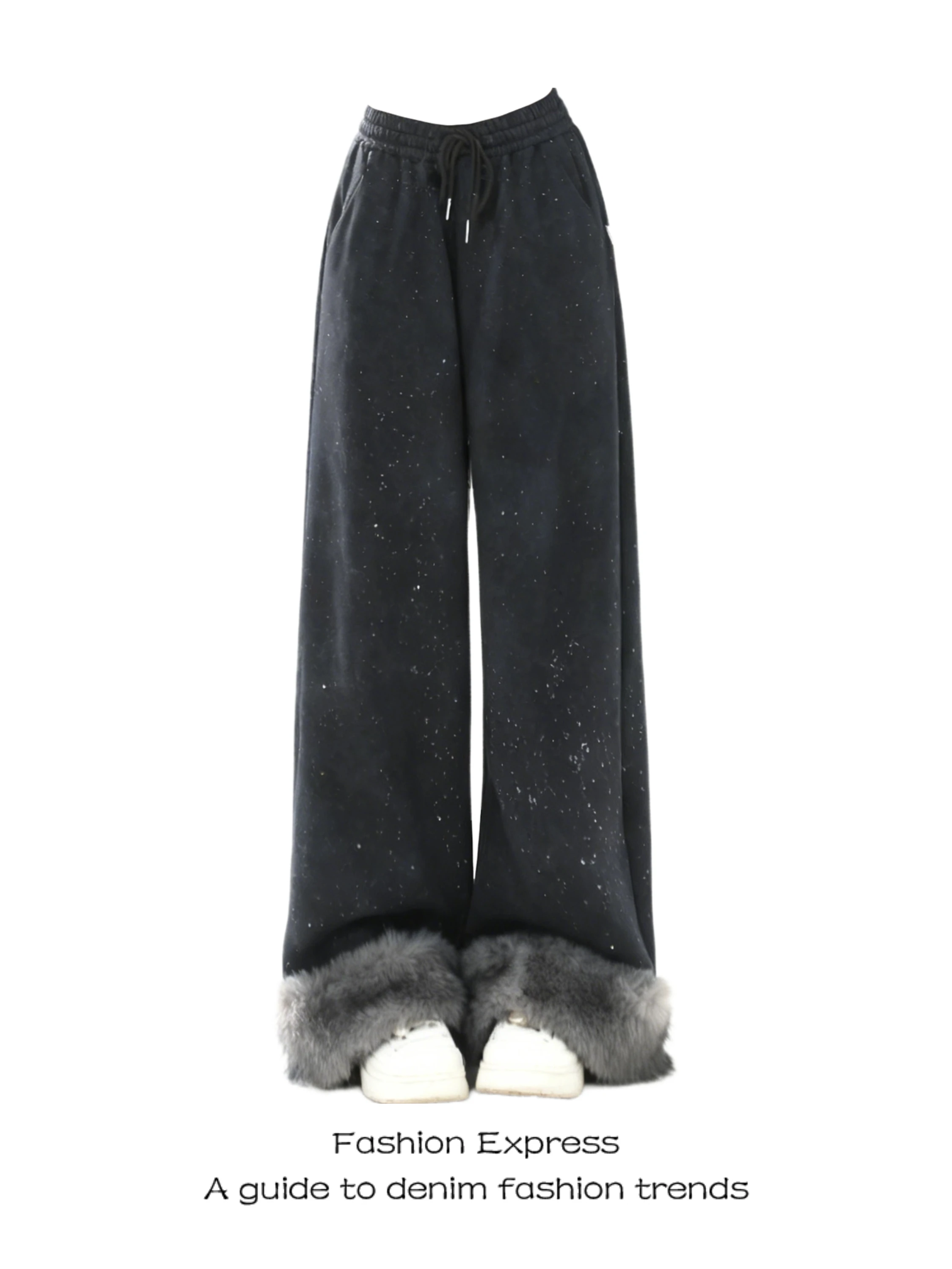 

Winter Plu Patchwork Loose Straight Leg Wide Leg Sweatpants Women's Casual Design Sense Star Rhinestone High Waist Trousers