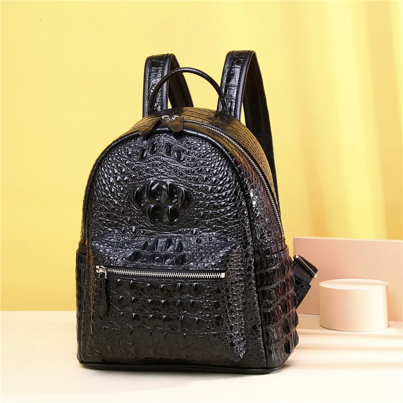 New genuine leather women's backpack, classic crocodile bone backpack, high-end computer fashion student backpack