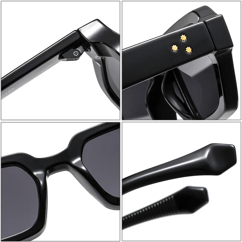 JNPCXI Fashion Square Men Sunglasses Tea Gradient Shades Women Retro Rivets Double Color Sun Glasses UV400