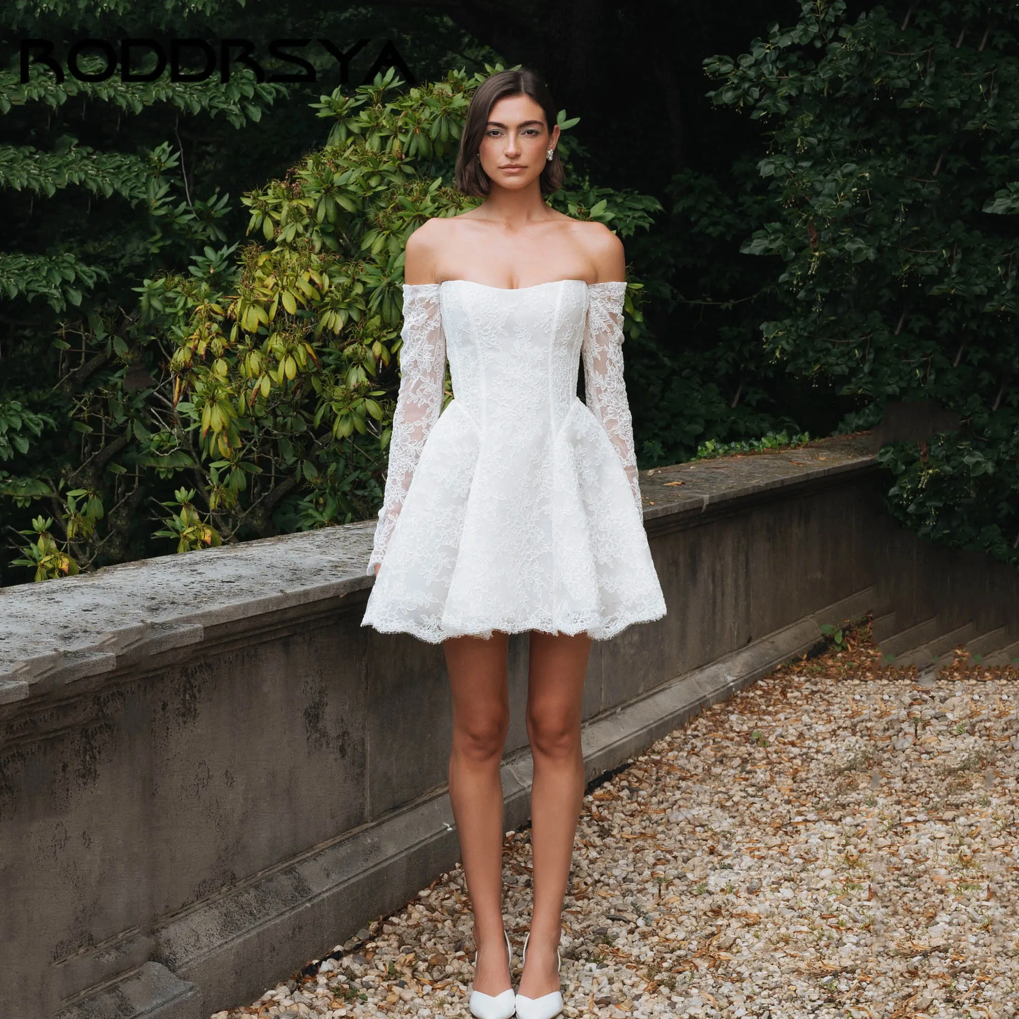 

RODDRSYA Mini Off Shoulder Lace Wedding Dresses A-line Backless Exquisite Bridal Gowns Above Knee vestidos de novia Customized