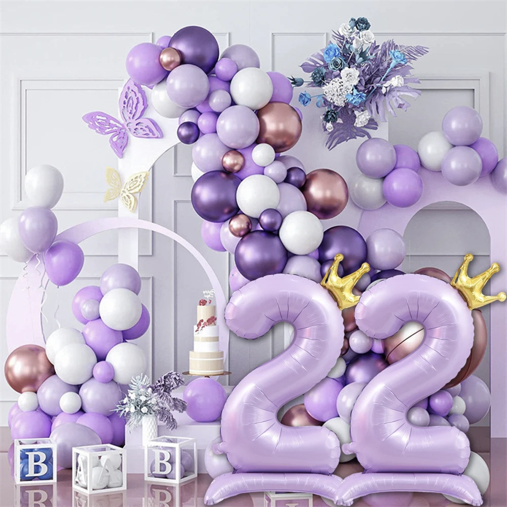 42INCH Light Purple Standing Crown Digital Balloons Girls Boys Birthday Party Ballons Supplies Wedding Party Home Decor Props