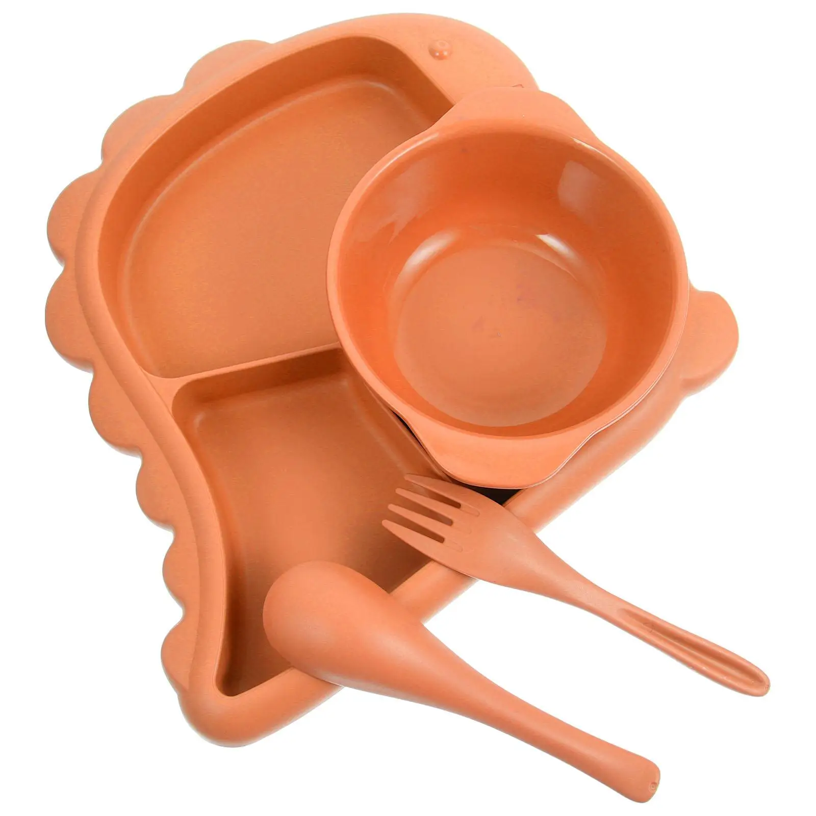 

1PCS Children Dinosaur Plate Toddler Divided Spoon Fork Kids Bowl Complementary Food Lake Blue Plastic Sturdy Durable