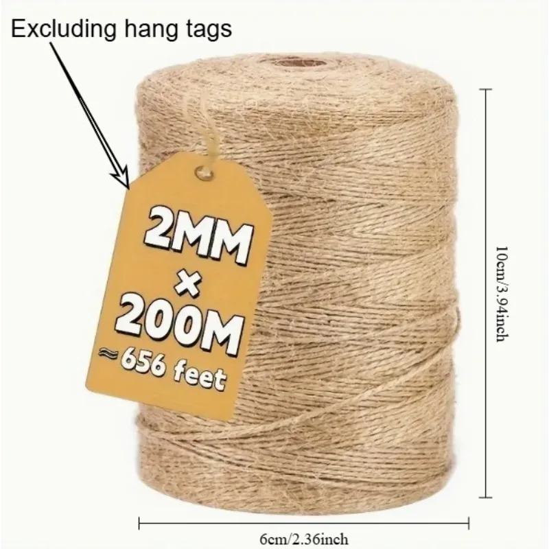 حزمة واحدة من حبل القنب - لون أرضي 2 مم، مناسبة للبستنة وتغليف الحرف اليدوية وديكورات العطلات - ألياف متينة عالية الجودة #2