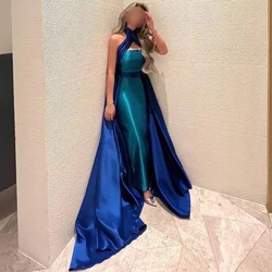 Customized Yipeisha Elegant Long Satin Evening Dresses Criss-Cross Strapless With Watteau Train Straight Ankle Length Formal Gal