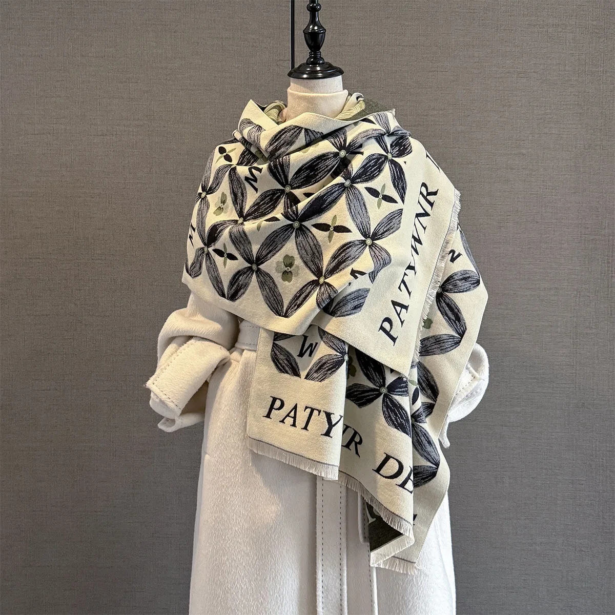 Autumn new letter printing imitation cashmere scarf multi-functional versatile thickened warm scarf air-conditioned room shawl