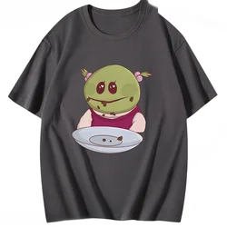 heavyweight Anime Nanalan Cartroon Shirt Mona Eating Brownies Tshirts Y2k Top 100%Cotton Unisex Funny Kawaii Streetwear Clothing
