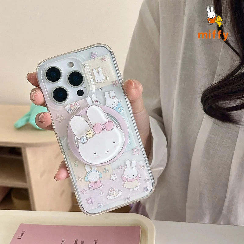 

Милый чехол для телефона Miffy, совместимый с iPhone 17, 16, 15, 14, с мультяшным цветочным дизайном, магнитный, противоударный, аксессуары в стиле аниме, подарки для девочек