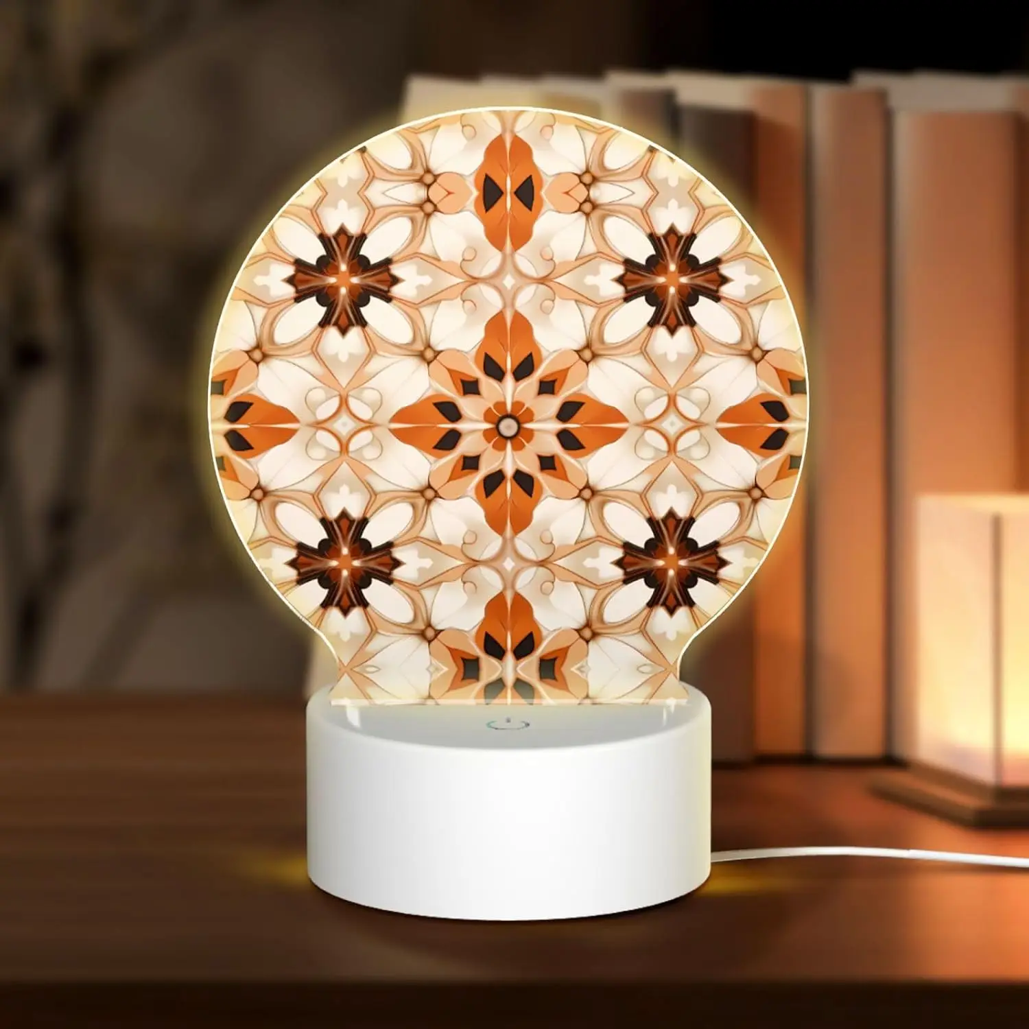 PHAYAH Symmetrical Print Pattern Round Acrylic USB Night Light Room Light