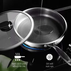 316/304 Stainless Steel Frying Pan High Quality Pan Fried Steak Non Stick Pan General Purpose Induction Cooker Honeycomb Wok