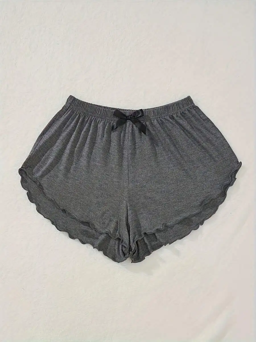 Gray Solid Color Minimalist Lounge Sleep Shorts For Women Summer Lightweight