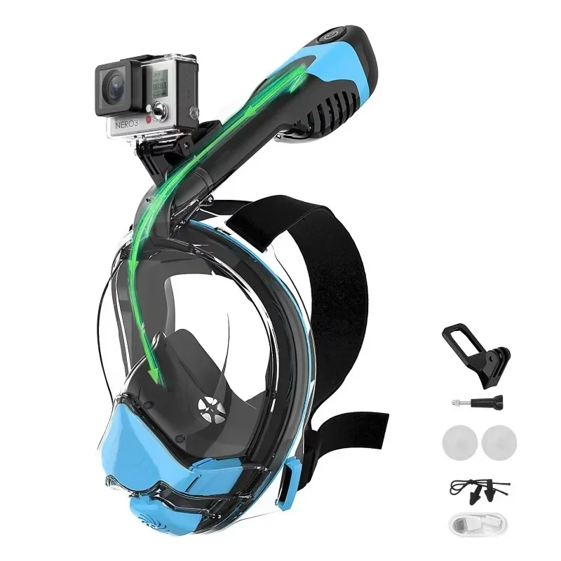 Electric Assisted Respiratory System 180 Panoramic Free Breathing Snorkel Full Face Diving Mask Adult Snorkeling Equipment