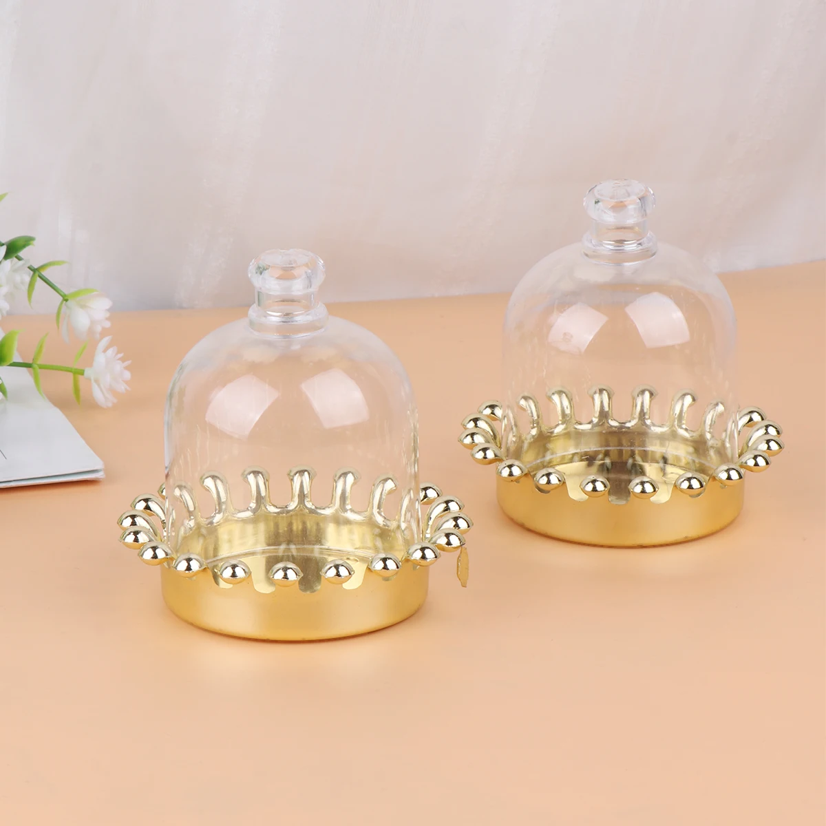 12pcs Portable Cake Carrier Cover Multifunctional Transparent Dessert Server Cupcakes Display Dome Golden Plate Party Wedding
