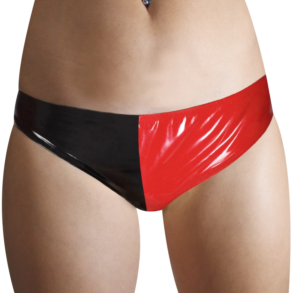 

Red And Black Sexy Latex Panties With Two Color Clown Suit Outfit Uniform Rubber Briefs Thong Underpants Underwear DK-0244