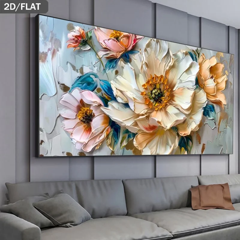 Modern Floral Wall Art Frameless Botanical Canvas Painting Suitable for Living Room Nature Textured Home Decoration 2D Flat