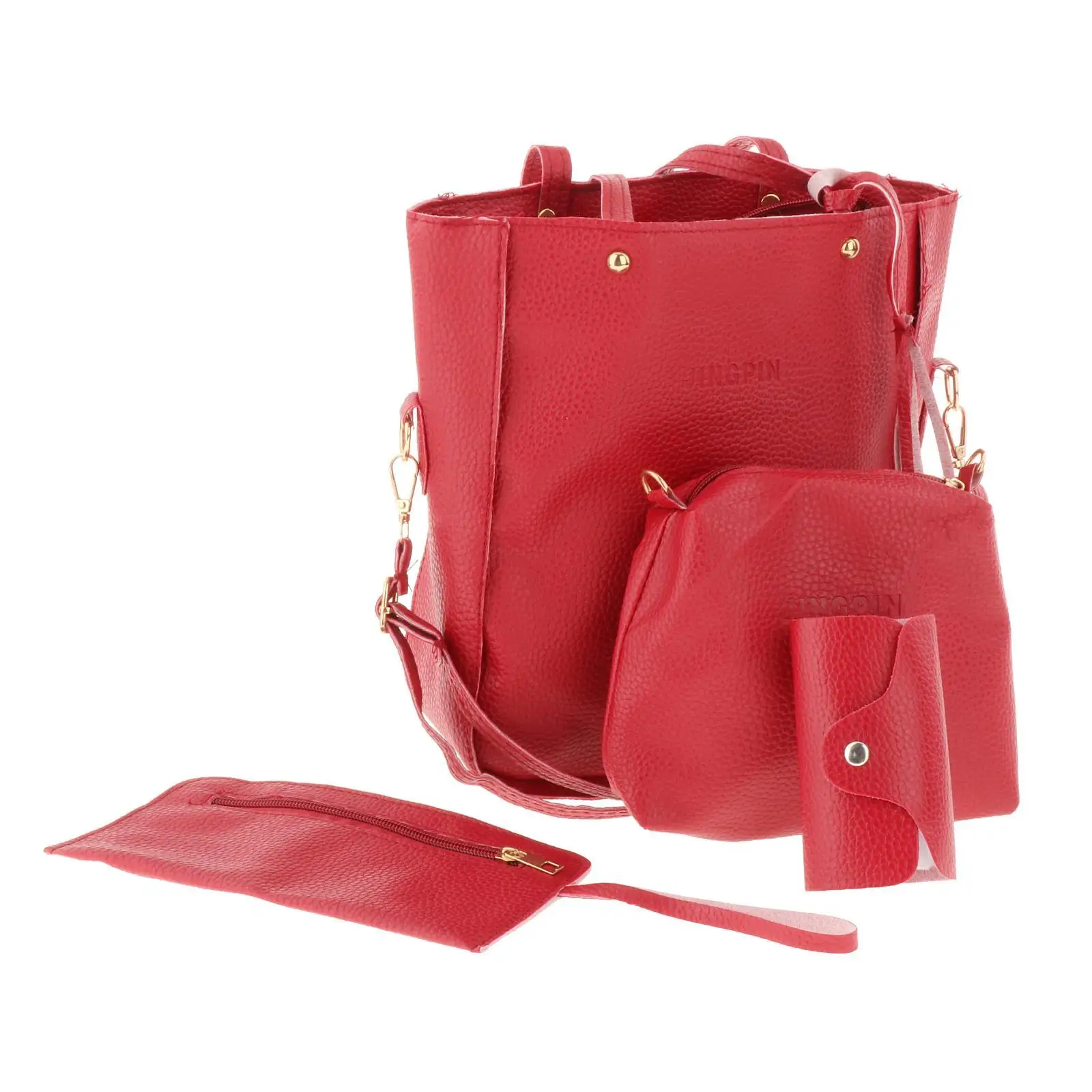Stylish 4 in 1 Shoulder Satchel Set PU Leather Women Handbag Purse Crossbody Bag for Girls and Ladies