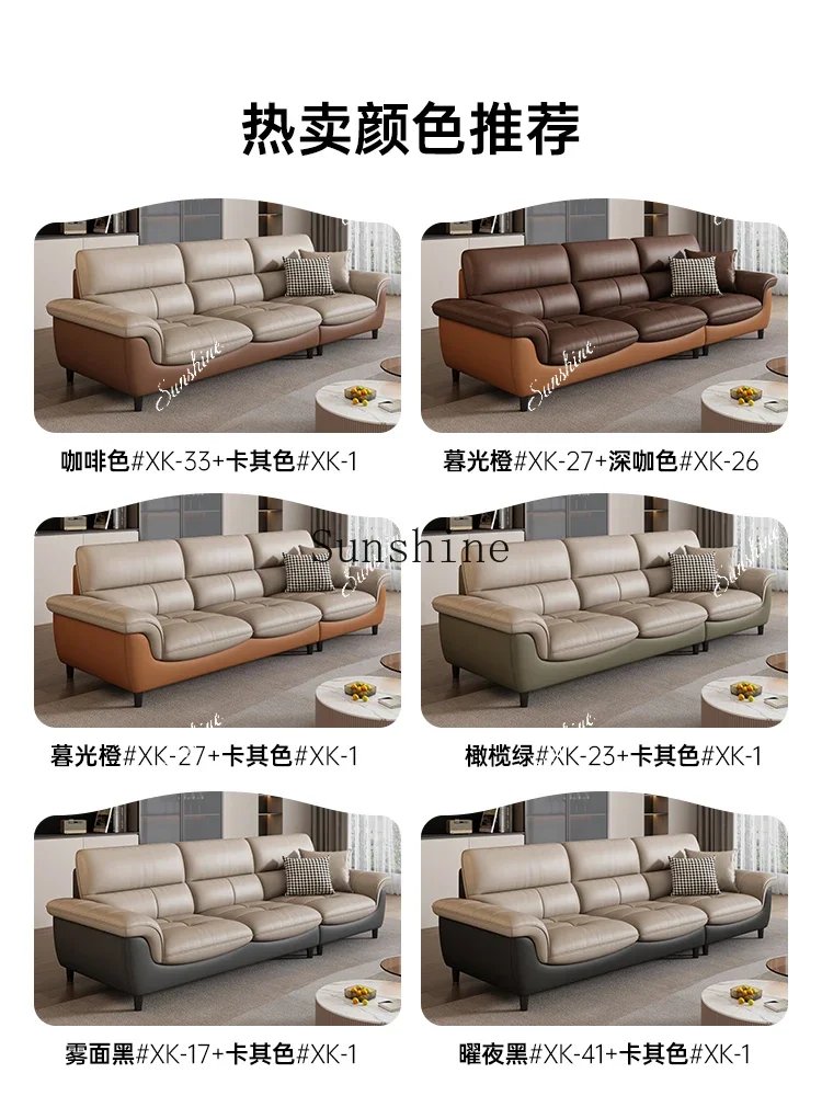 

Italian minimalist leather sofa, simple modern small apartment in the living room, light luxury straight rowPX