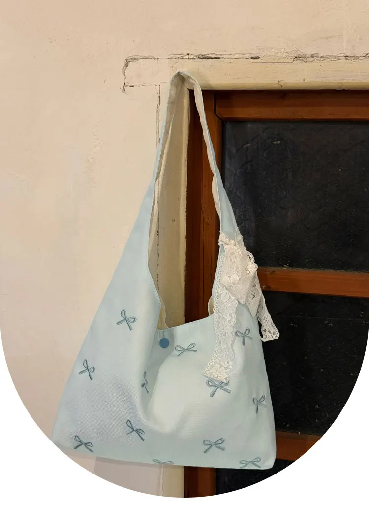 

Korean Ins Bow Embroidered Canvas Bag Women's New Large Capacity Single Shoulder Tote Student Class Underarm Bags