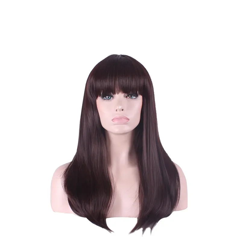 

natural long straight wig bangs reddish brown wigs women synthetic heat resistant Christmas gift halloween