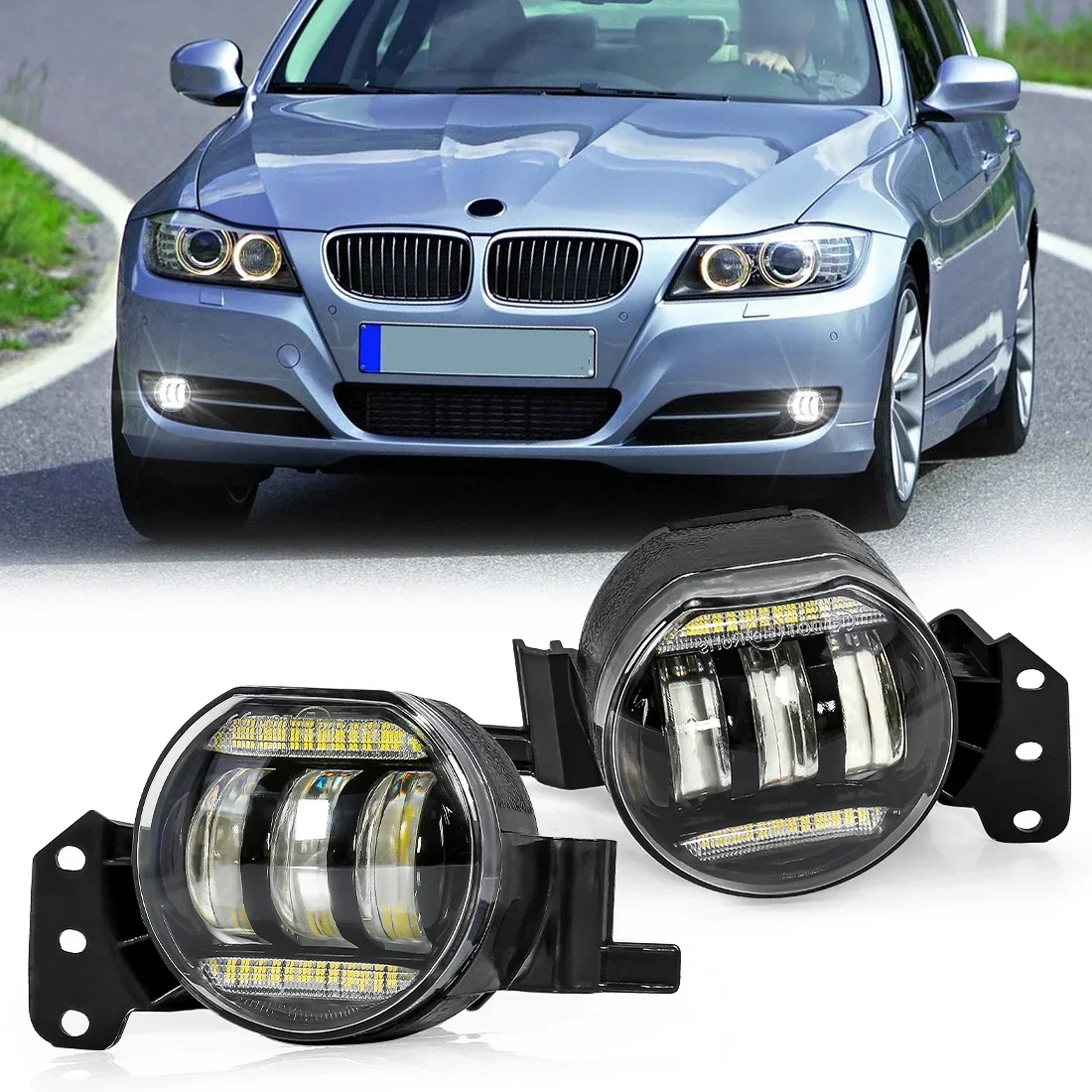 Samochodowe reflektory przeciwmgielne do BMW E60 E90 E63 E46 323i 325i 525i DRL Przedni zderzak LED Soczewka Angel Eyes Halogen Auto Akcesoria 12V