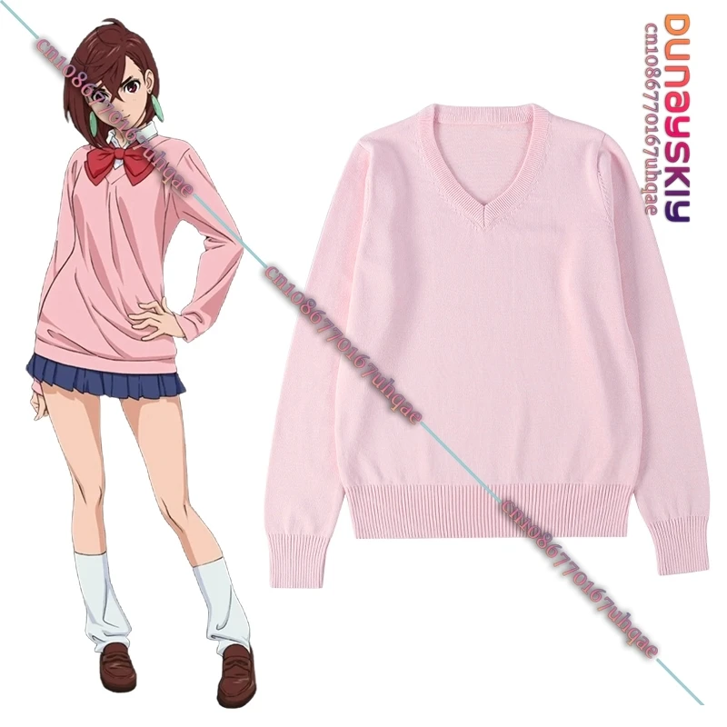 Anime Dandadan Momo Ayase Cosplay Costume JK High School Uniform Women Adult V-neck Sweater Role-playing Party Accessory Outfits