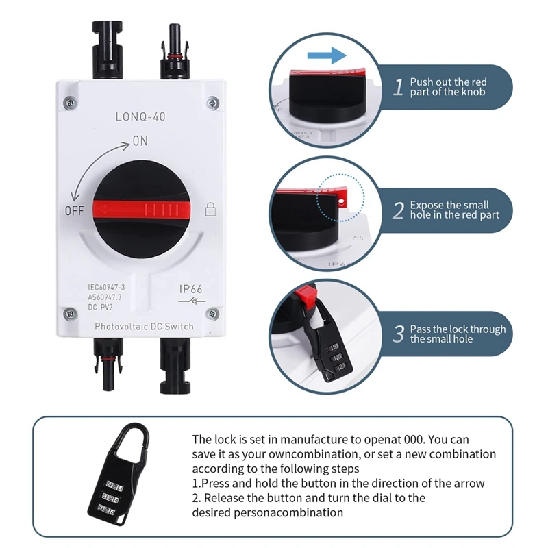 1200V DC 32A 4P Solar Combiner Box Waterproof Insulated Switch PV DC Quick Disconnect Switch