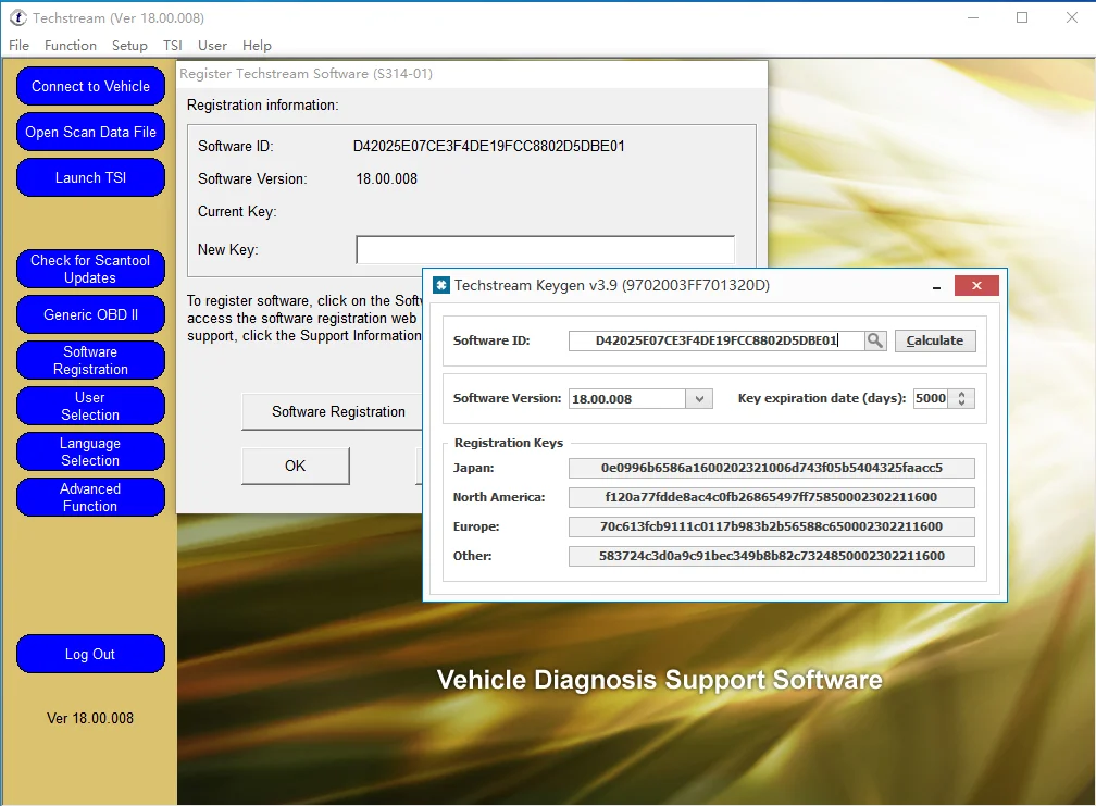 Versão mais recente para toyota tis techstream 18.00.008 software link e trabalho de código ativo com minivci mini vci