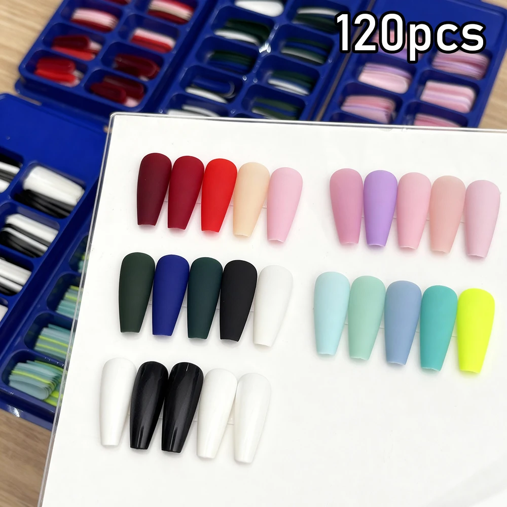 120pcs Red Tone Long Ballet Matte False Nails Nude Pink,Red,Blue,Black Colorful Combo Press on nails Extension Manicure Tip DIY