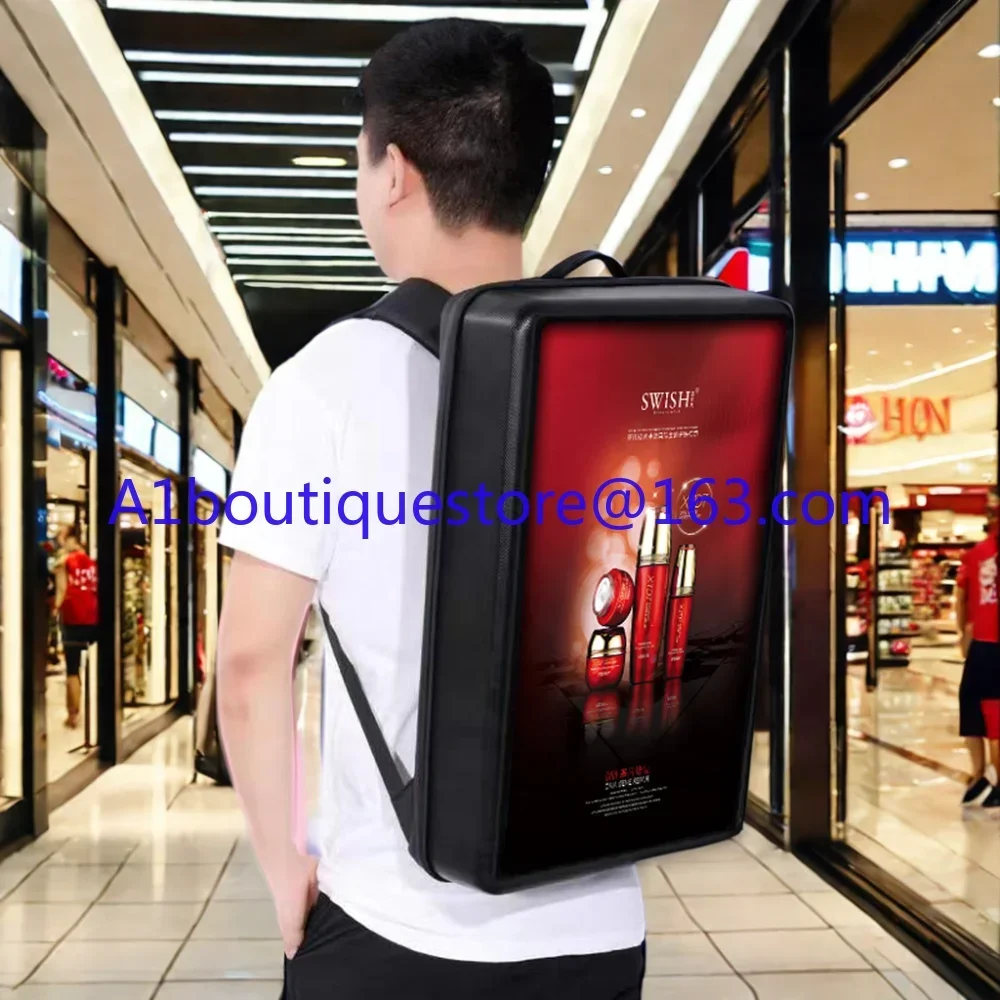 Outdoor waterproof 21.5 inch advertising LCD smart walking backpack food delivery digital backpack