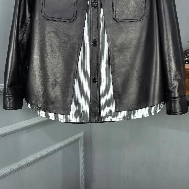 Autunno Inverno Nuovo Sle Donna Vera Pelle Jaet eepskin Cappotto Allentato Moto Sle Falso Colletto in Due Pezzi Design