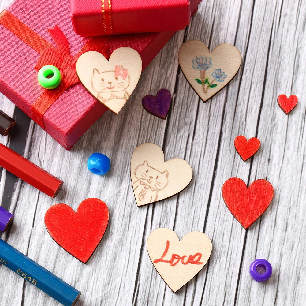 Hochzeit Liebe Herzform Holz Konfetti Blanko Herz Chips Valentinstag Dekoration Hochzeit Romantische Natürliche Bastelbedarf – Detail 10