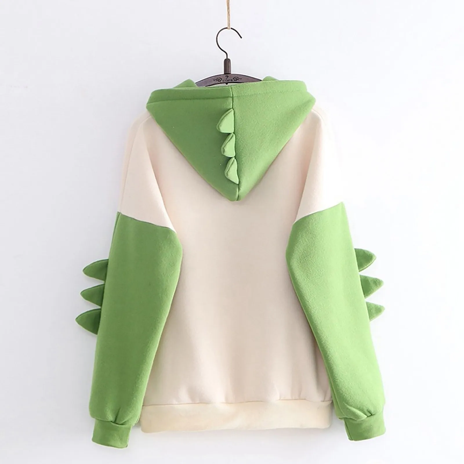 Sudadera con capucha de dinosaurio de gran tamaño para mujer, sudadera de moda de dibujos animados, sudadera gruesa de bloque de Color con estampado