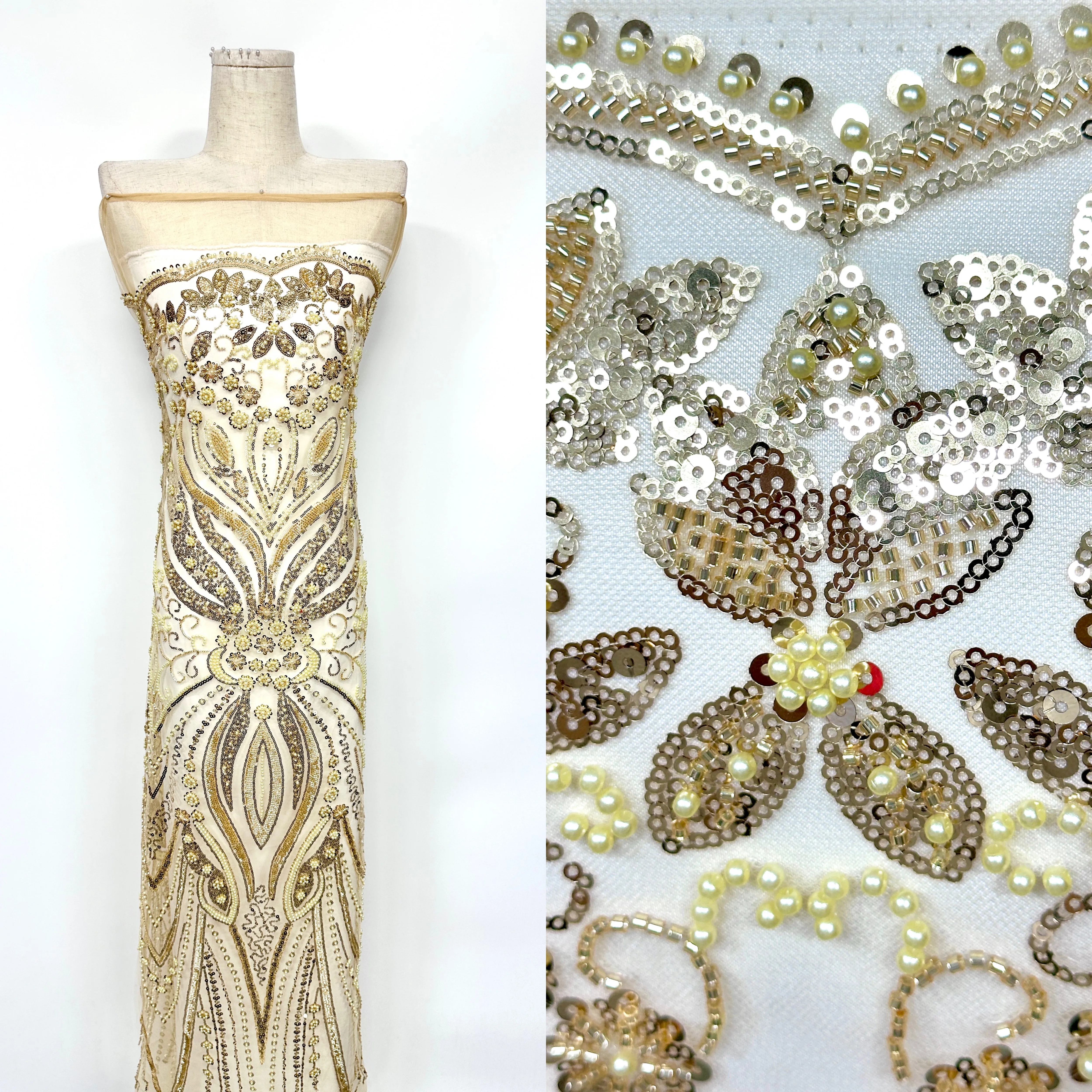 

2026 African Beaded Embroidered Nigerian Sequins Tulle Lace 5 Yards High Quality French Lace Fabric for Sewing Party Dresses