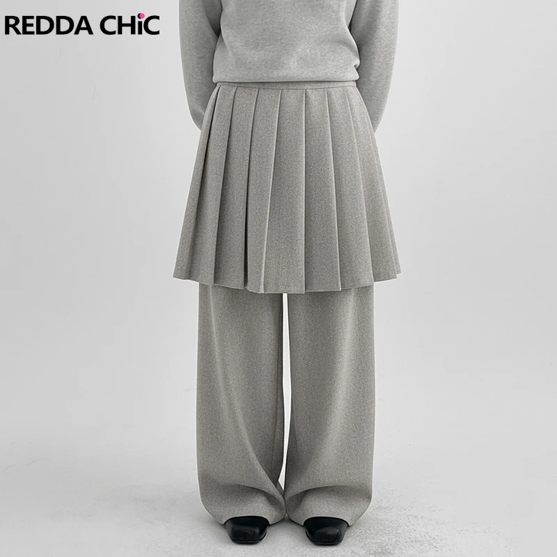 

REDDACHiC минималистичные плиссированные классические брюки Cleanfit однотонная повседневная искусственная юбка из двух частей с запахом широкие брюки рабочая женская одежда