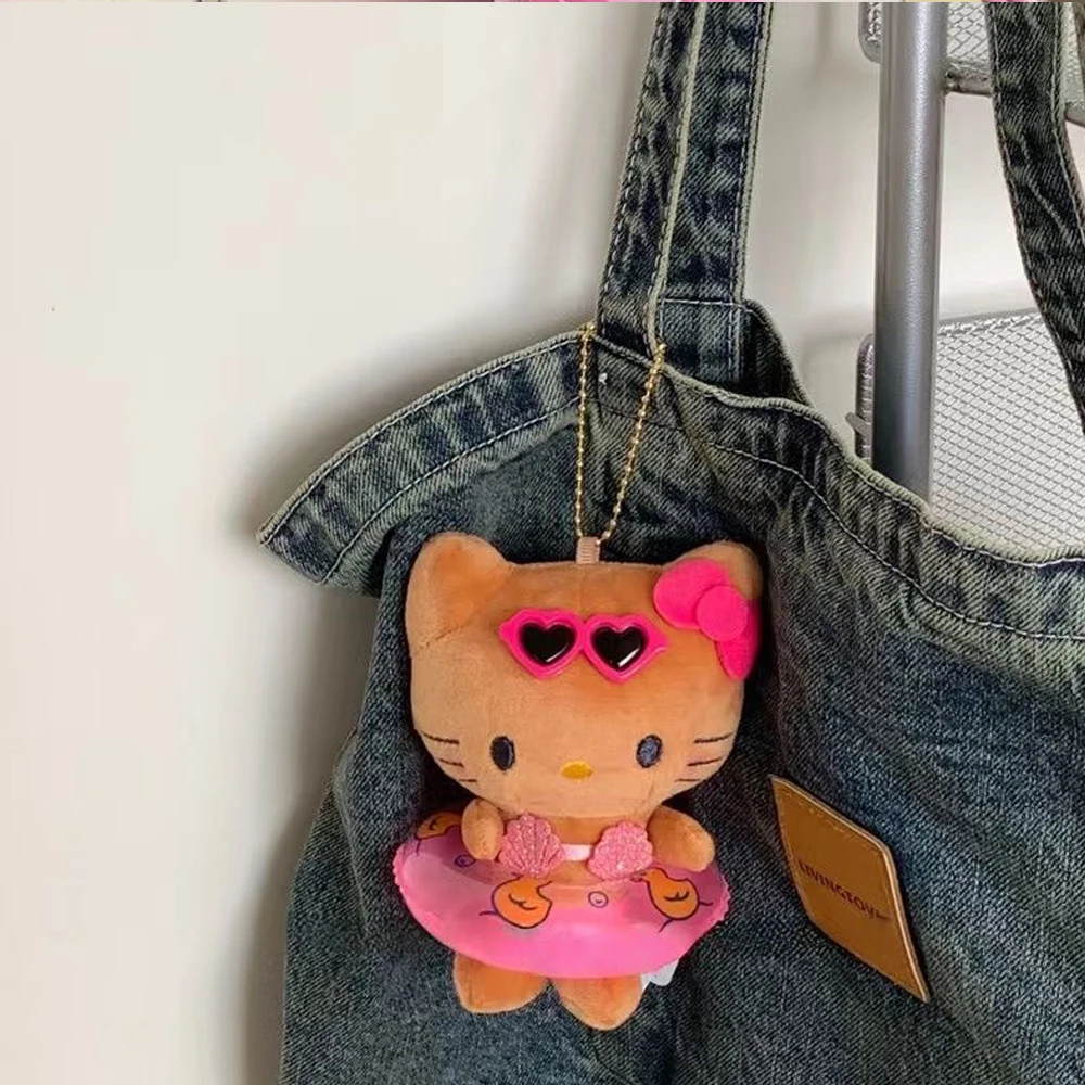 MINISO Anime Saniro Hello Kitty Zwemmen Cirkel Pluche Pop Speelgoed Cartoon Kt Kat Hawaiiaanse Stijl Rugzak Decoratie Meisjes Geschenken