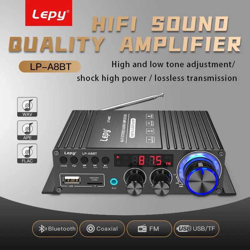 LP-A8 5.0 Bluetooth Amplifier Coaxial Decoding Amplifiers Car Home Lossless Music Play Sound Speaker FM Infrared Remote Control