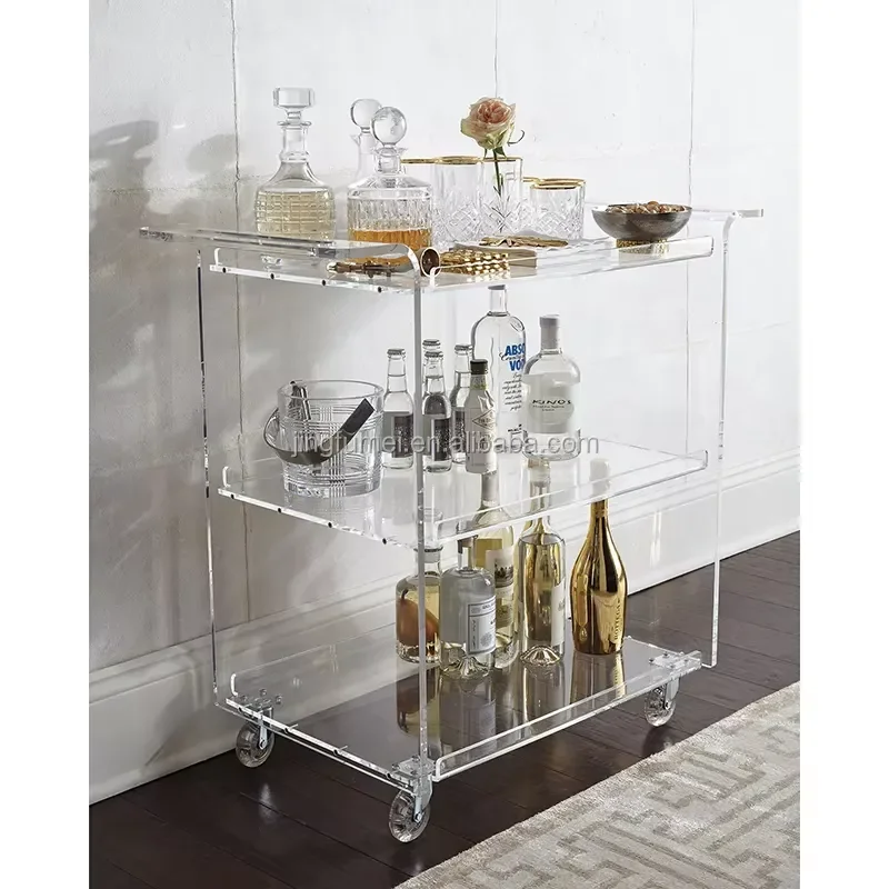 Modern Acrylic Service Trolley for Hotel Bar Restaurant Kitchen Food Cart High Quality Mobile Beverage Stand Airport Lounge