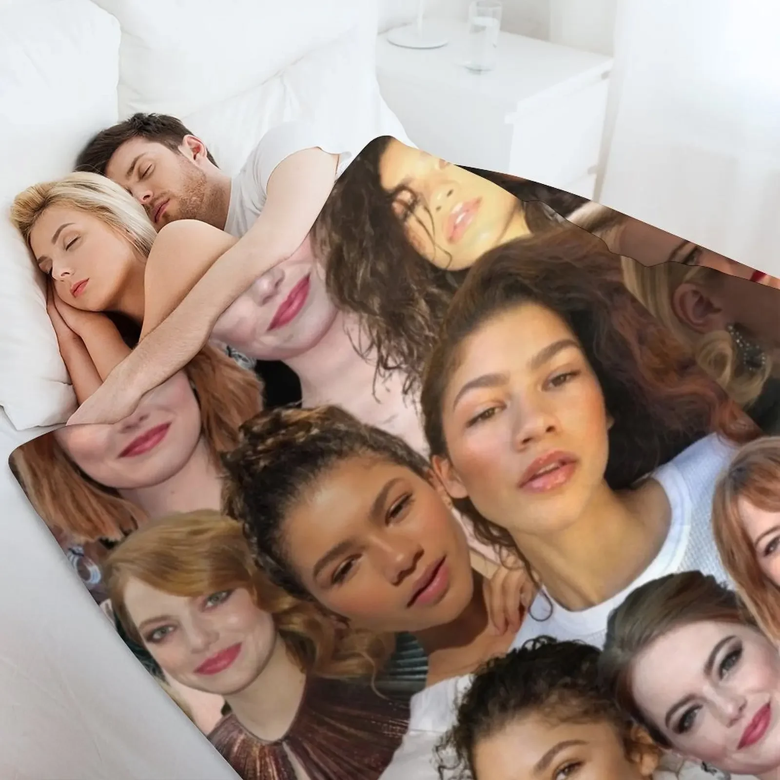 إيما ستون آند زندايا كولاج رمي بطانية فاخرة رمي مرجح للأريكة المزخرفة والبطانيات الدافئة