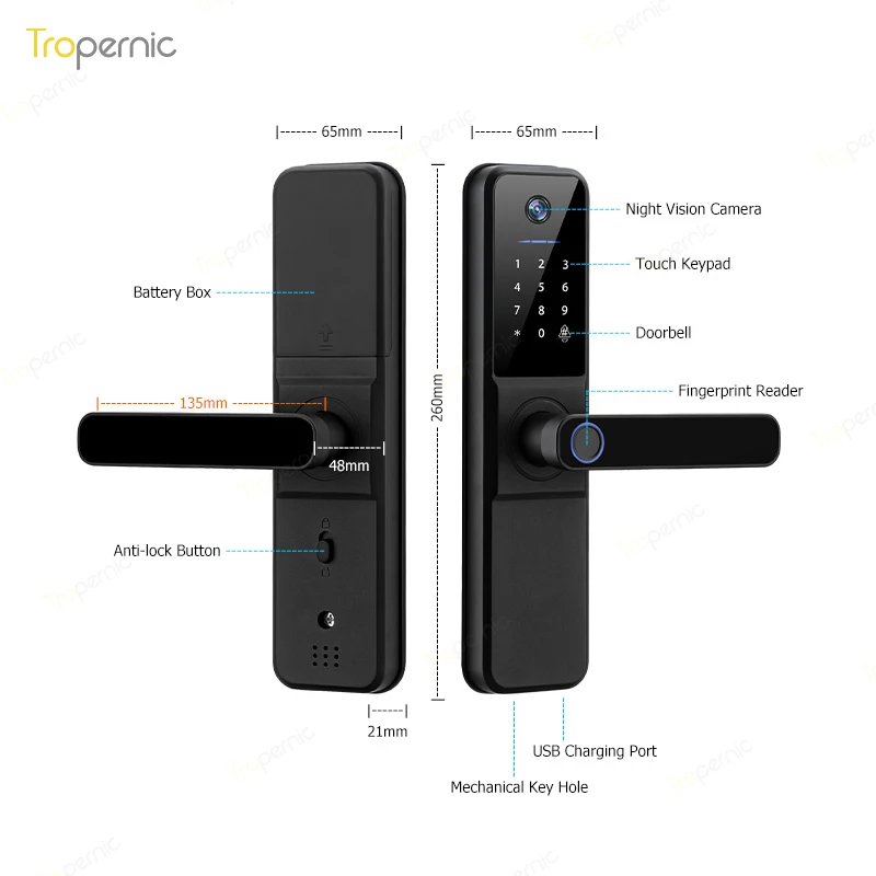 Tuya Electronic Fingerprint Security Door Viewer, Câmera, Tiragem de Fotos, 8 Idiomas, 5 Desbloquear, WiFi, Dígito Door Lock