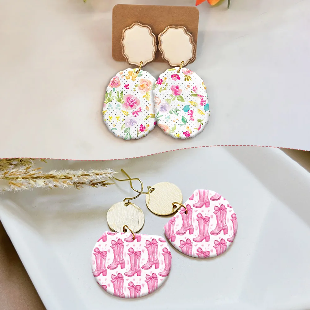 Charming High Heels Feather Rose Flowers Soft Ceramic Earrings Water Transfer Paper Sticker For Jewelry Making