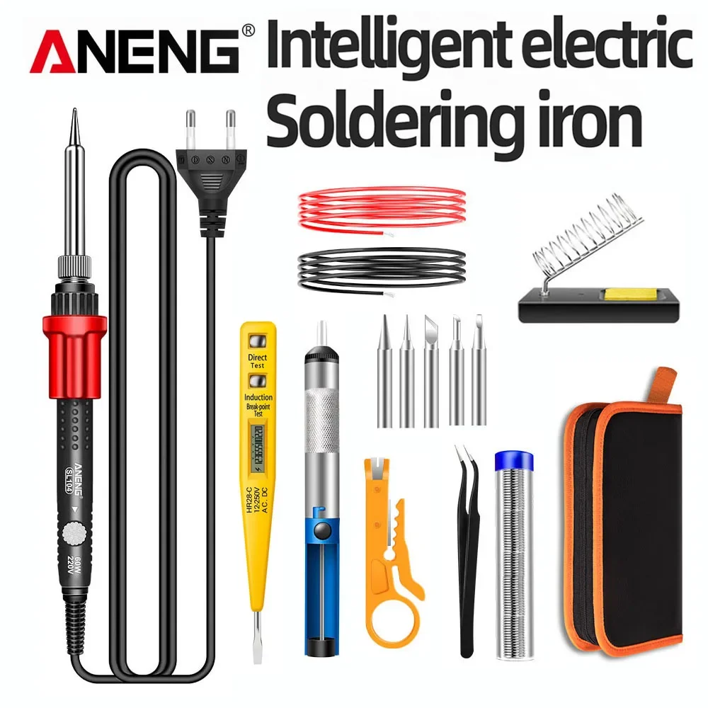 60W Adjustable Temperature 220V Electric Soldering Iron Portable Kit SL104 Heater Tin Tips Welding Test Tools DIY for Repairing