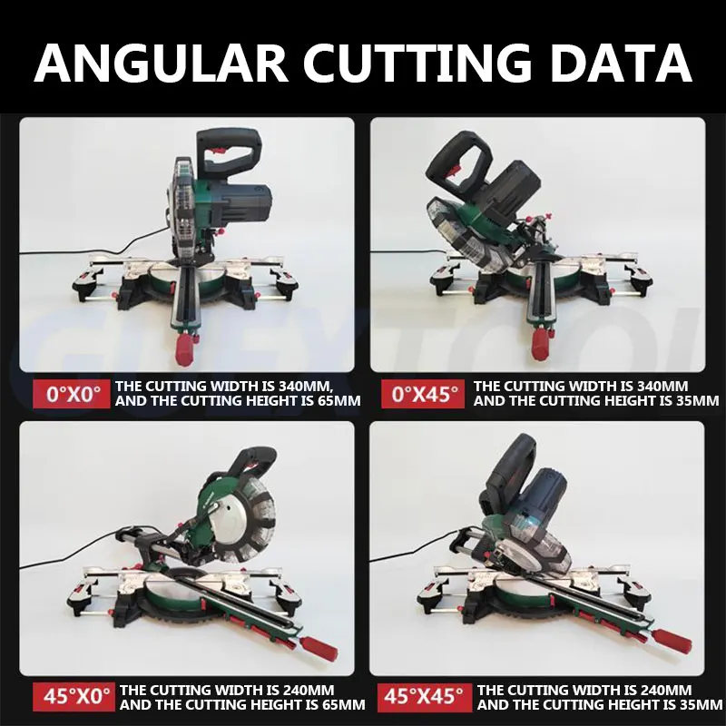 

8 Inch Pull Rod Diagonal Saw Multifunctional Woodworking Sliding Miter Saw Single Bevel With Laser LED Light Electric Power Tool