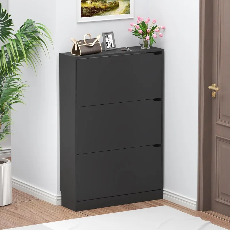 

Шкаф с 3 откидными ящиками, скрытый современный шкаф для хранения обуви, тонкий отдельно стоящий деревянный органайзер для обуви для Ent