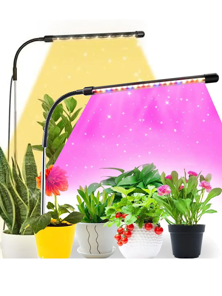Full-Spectrum LED Plant Grow Light with Retractable Pole USB Mini Fill Light 3 Color Modes Adjustable Timer for Indoor Gardening