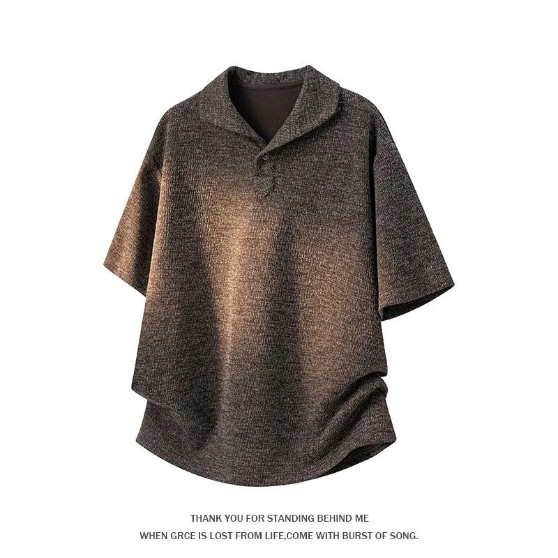 Retro Seagull Collar Polo Shirt Multi-Color Brushed-Textured Knit Relaxed Fit Curved Hem Slightly Stretchy Casual Street Style